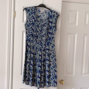 Barneys New York Printed Dress with Pleated Detail, Size Large (fits U.S. 8-10)